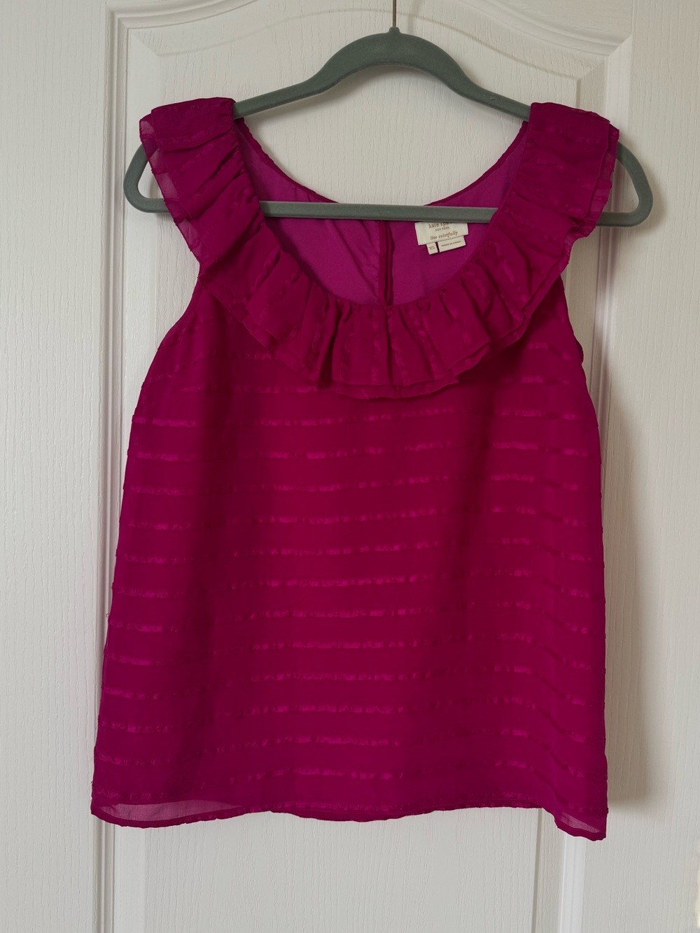 Kate Spade New York Pink Silk Ruffle Neck Sleeveless Blouse XS